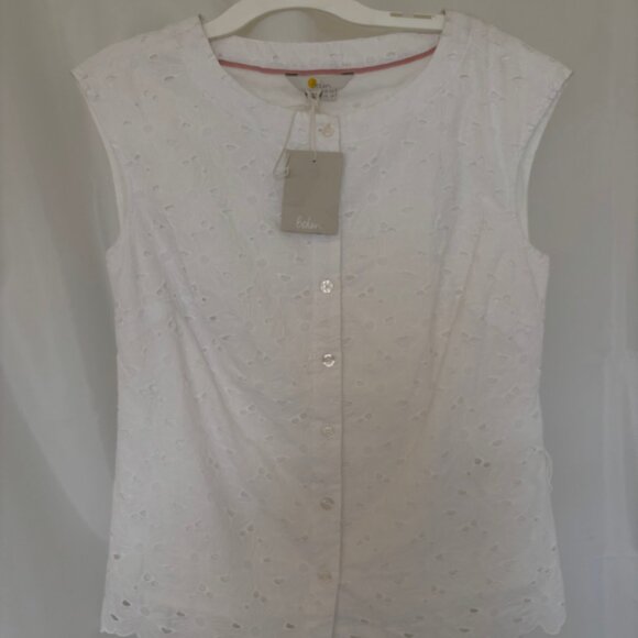 Boden Tops - BODEN white floral eyelet cap sleeve blouse 6P with lining NWT